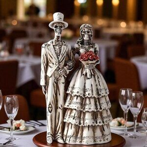 Gothic Skeleton Couple Cake Topper Wedding Figurine Halloween 6"x3" Bride Groom